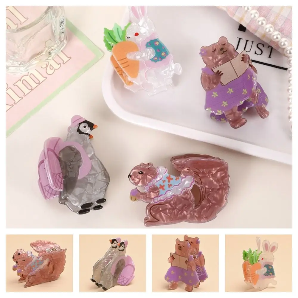 Creative Animals Cute Rabbit Hair Grab Penguin Exquisite Acrylic Shark Clip Geometry Sweet Cartoon Hair Claw Daily
