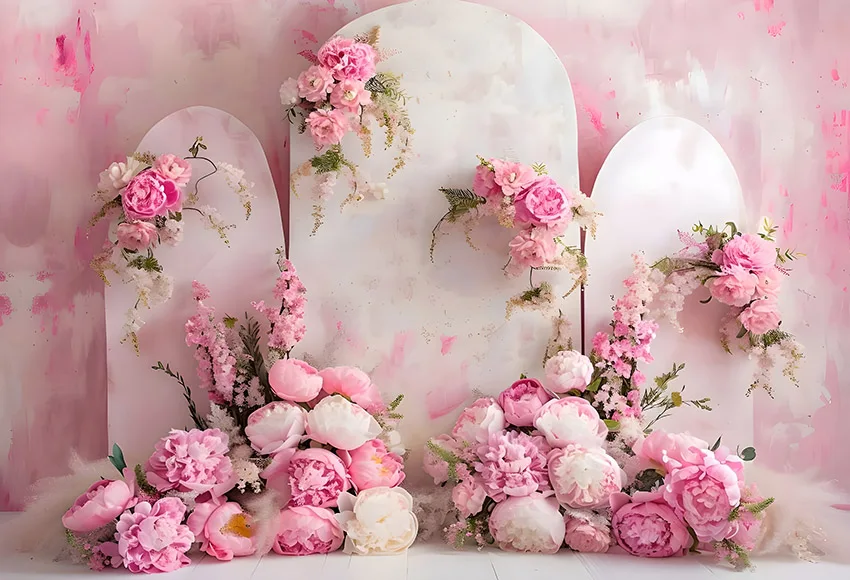 Mehofond 핑크 꽃 벽 웨딩 배경, 임신 초상화 꽃 아치 장면 장식 배경 사진 스튜디오