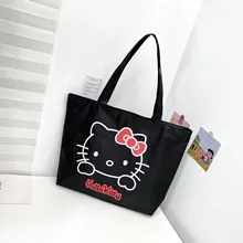 Kitty casual canvas handbags, womens bags, shopping bags, large capacity womens cartoon tote bags wholesale