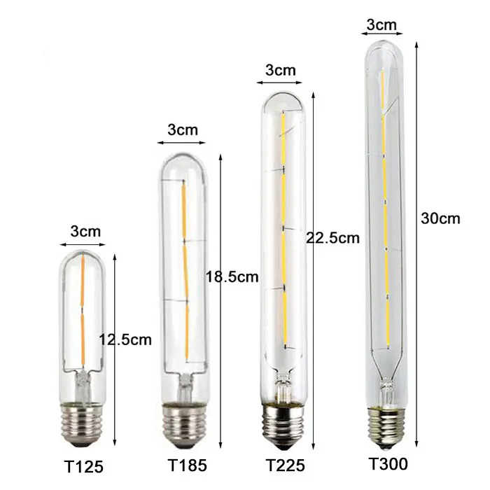 100-240V 6000K LED Filament Light Bulb 110V 120V 6500K Tubular Edison Bulbs T10 T185 T225 T30 T300 Long Tube 4W 6W 8W LED Bulb