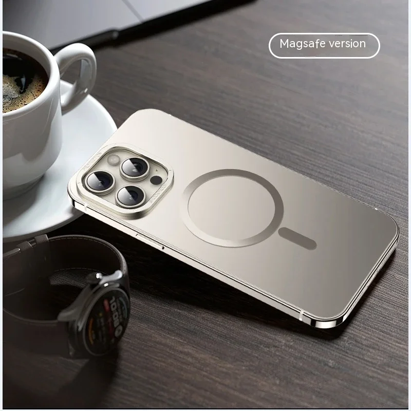 Raw Titanium fram Case For iphone15 Pro Max Magnetic MagSafe Wireless charge Metal frosting Original color Protective Back Cover