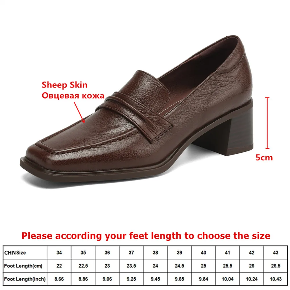 MILI-MIYA Women's Soft Lambskin Square-Toe Pumps Solid-Color Slip-On Thick Heels Oversized 34-43 Casual Shoes Handmade For Ladie