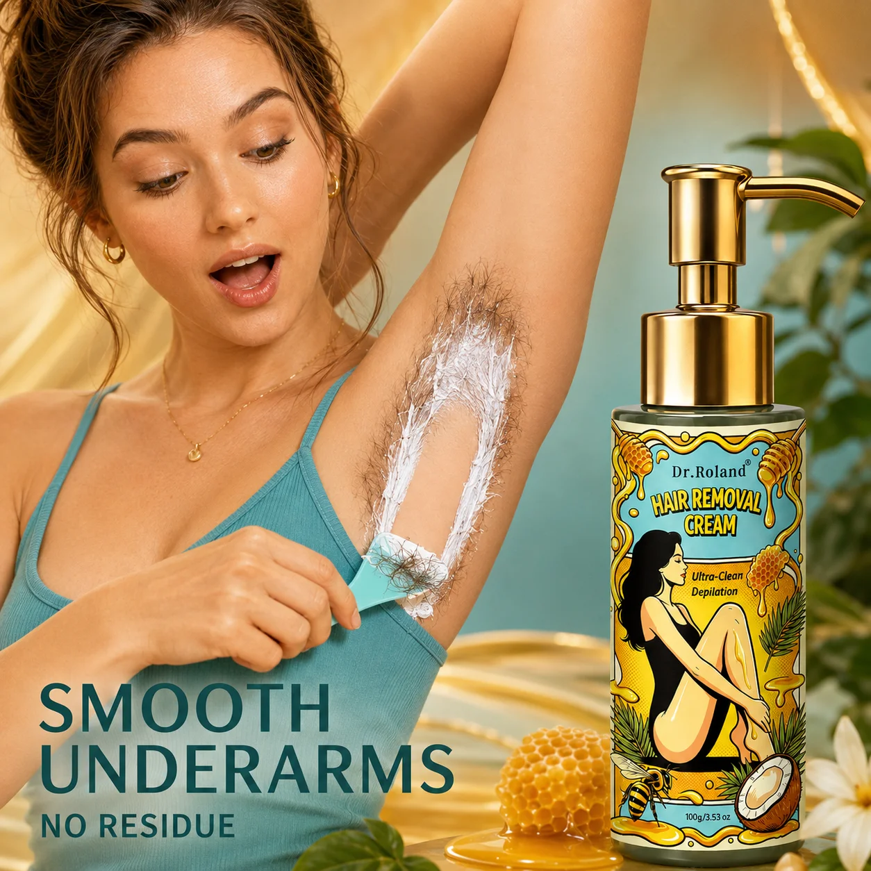 Gentle Bee Venom Hair Removal Cream Centella Asiatica Aloe Vera Jojoba Oil Extract Non-Irritating Smooth For All Body Areas
