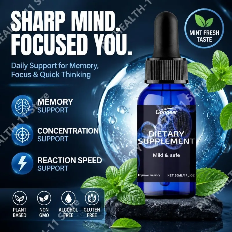 Googeer Methylene Blue Drops Memory Focus Support Drops with Vitamin B1 Mint Leaf Extract Gluconolactone Alcohol Free 30 ML