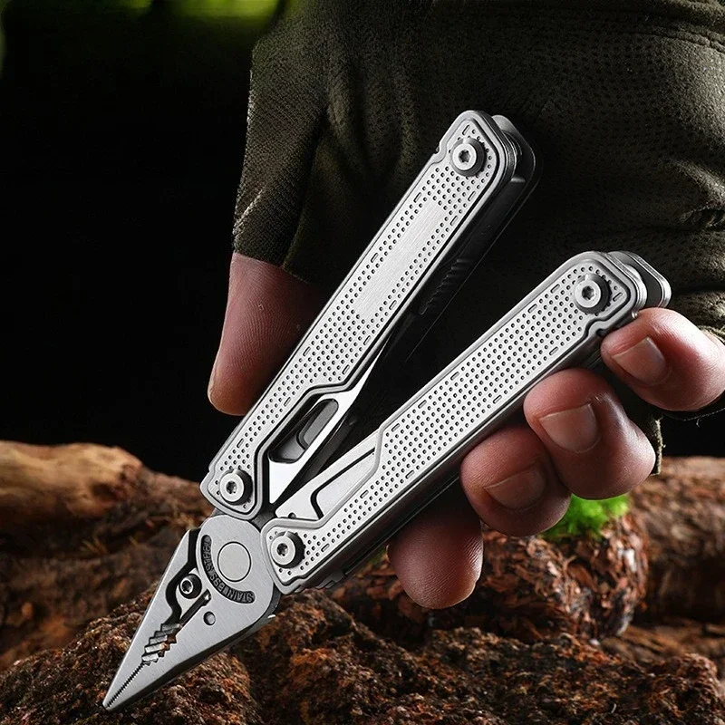 BHBT 25 en 1 Alicates Multiherramienta EDC, Navaja de Bolsillo, Equipo de Supervivencia Portátil para Acampar al Aire Libre con Kit de Puntas