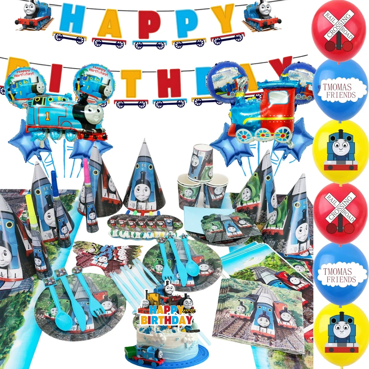 

Thomas Train Themed Birthday Party Supplies Disposable Tableware Balloon Decoration Ribbon Hat Mask Banner Party Baby Shower