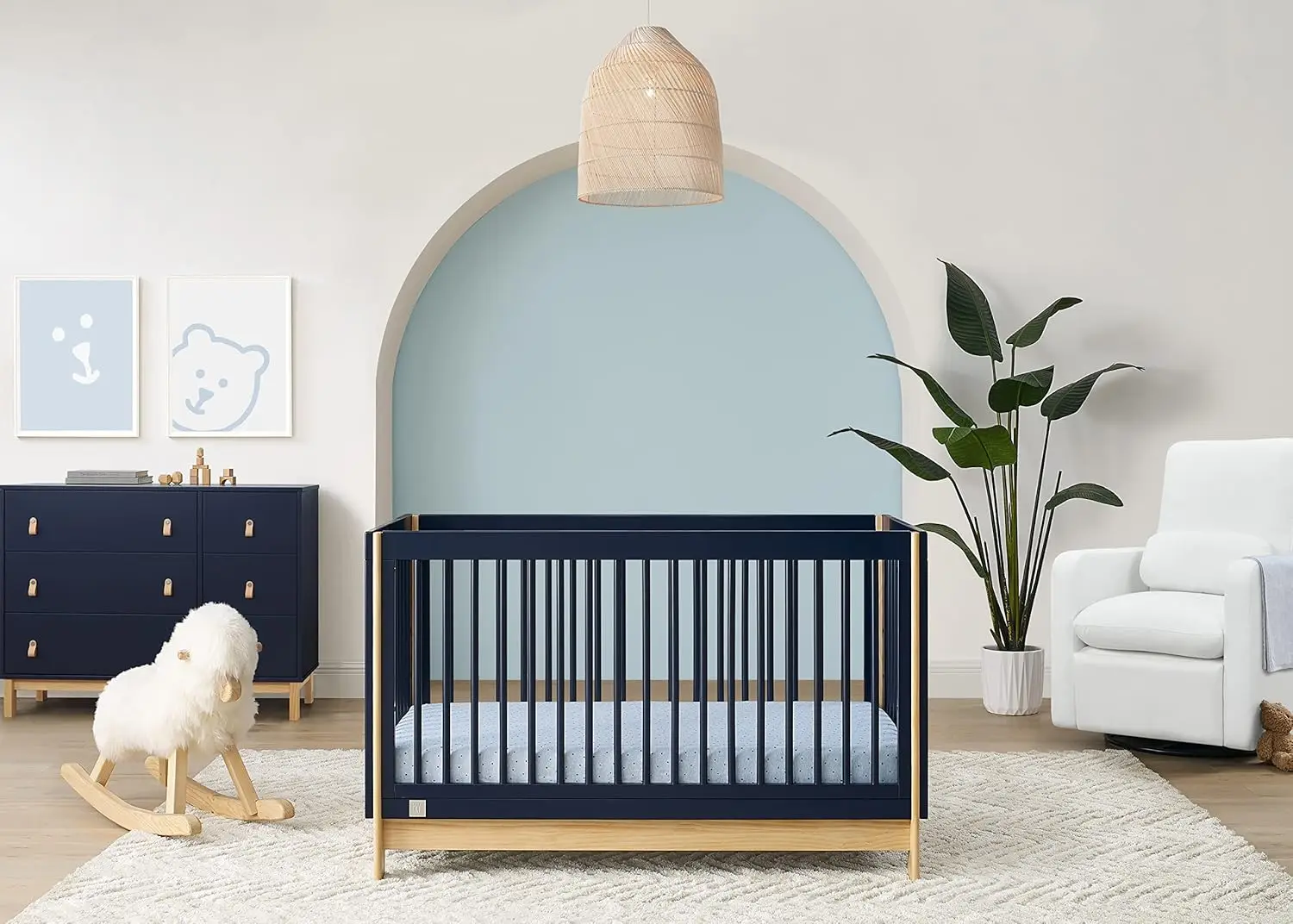 GAP babyGap Tate 4-in-1 boks bayi konvertibel bersertifikasi emas, biru laut/alami