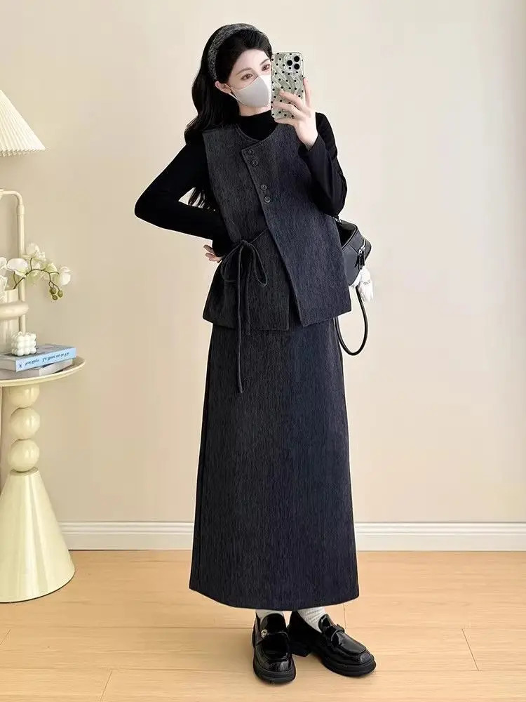 

plus Size Faion Loose Slimming Vest Set Women's Spring Autumn Boting irt f Skirt Tee Piece Set Casual Sle