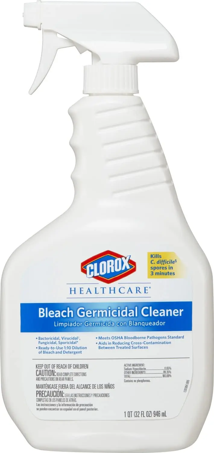 

Healthcare Bleach Germicidal Cleaner Spray, 32oz - Kills C. diff & MRSA in 3 Minutes, Surface-Safe