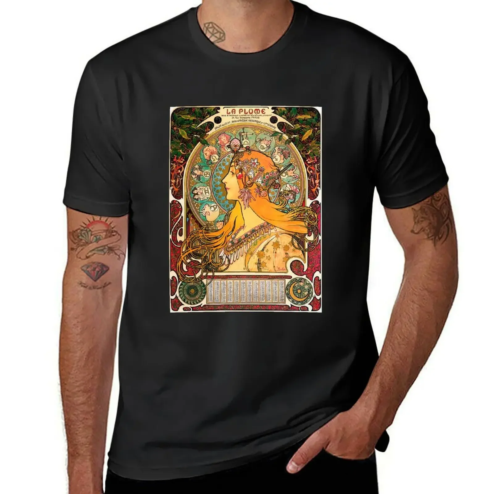 HD. Zodiac (Second version), by Alphonse Mucha (1896) HIGH DEFINITION T-Shirt plain outfits for men