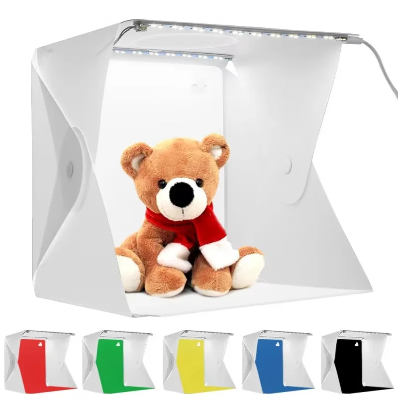Foldable Lightbox Portable Photography Photo Studio Tent LED Lamp Photobox 6 Color Background USB Mini Light Box For DSLR Camera gallery 5