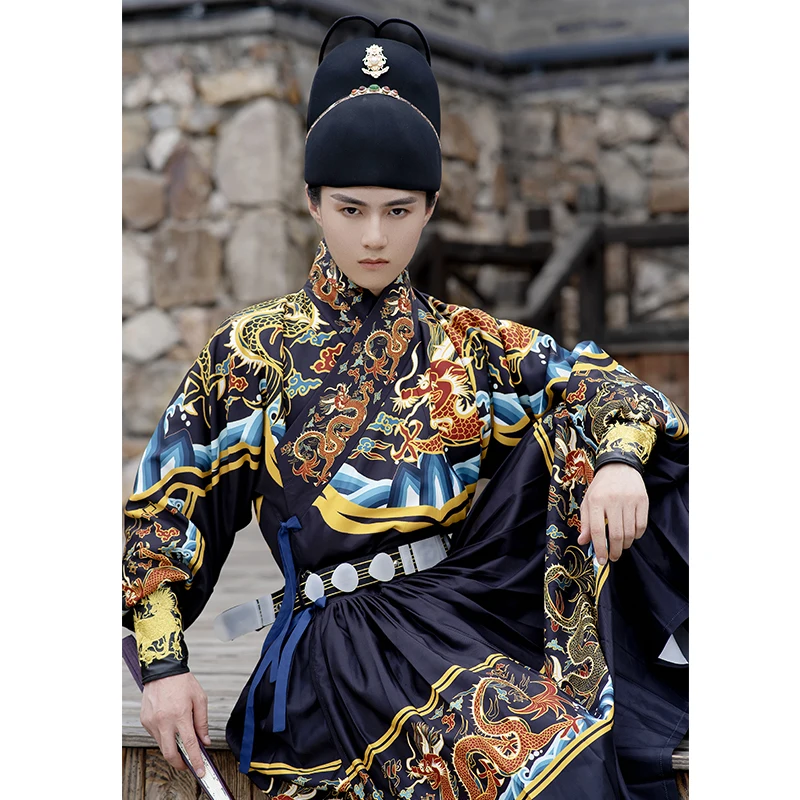 

Hanfu Dragon Hat Good Crown Imitated Tomb Brass Gold Plated Jade Beads Accessories Ming Dynasty black gauze cap Han Han suit