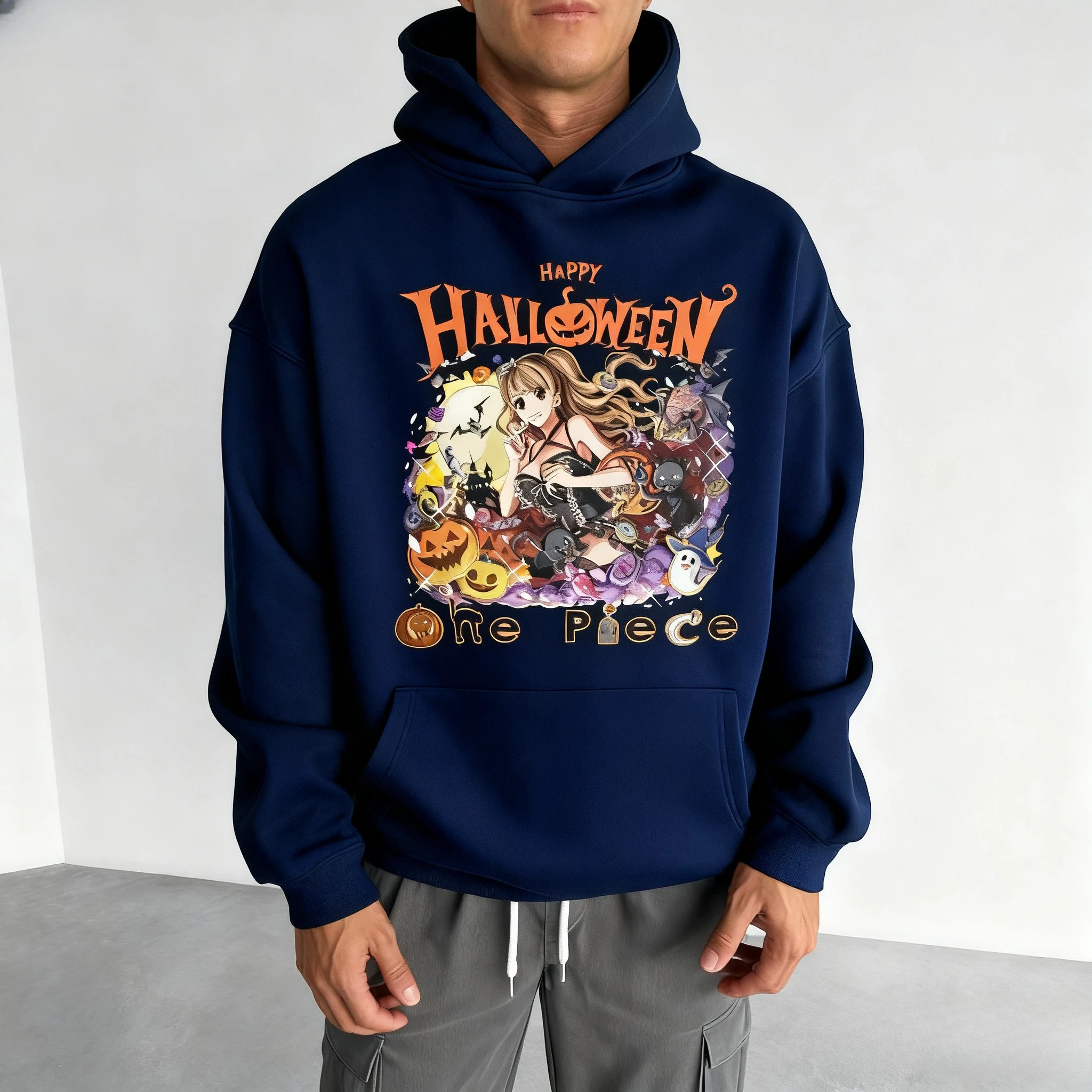 เสื้อฮู้ดอนิเมะวันพีซลายฮาโลวีนสำหรับผู้ชายและผู้หญิง เสื้อสเวตเชิ้ตพิมพ์ลายหลวมๆ ผ้าฝ้าย สไตล์สตรีทแวร์ลำลอง ใส่ได้ทั้งฤดูใบไม้ผลิและฤดูใบไม้ร่วง สไตล์ Y2k
