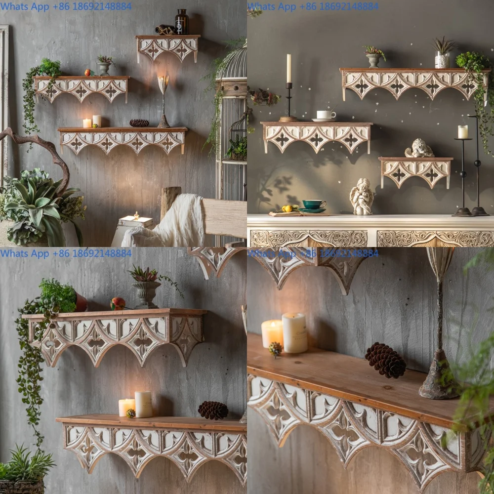 

Retro Wooden Storage Shelf Distressed Floating Wall Mounted Display Rack Home Decor Organizer