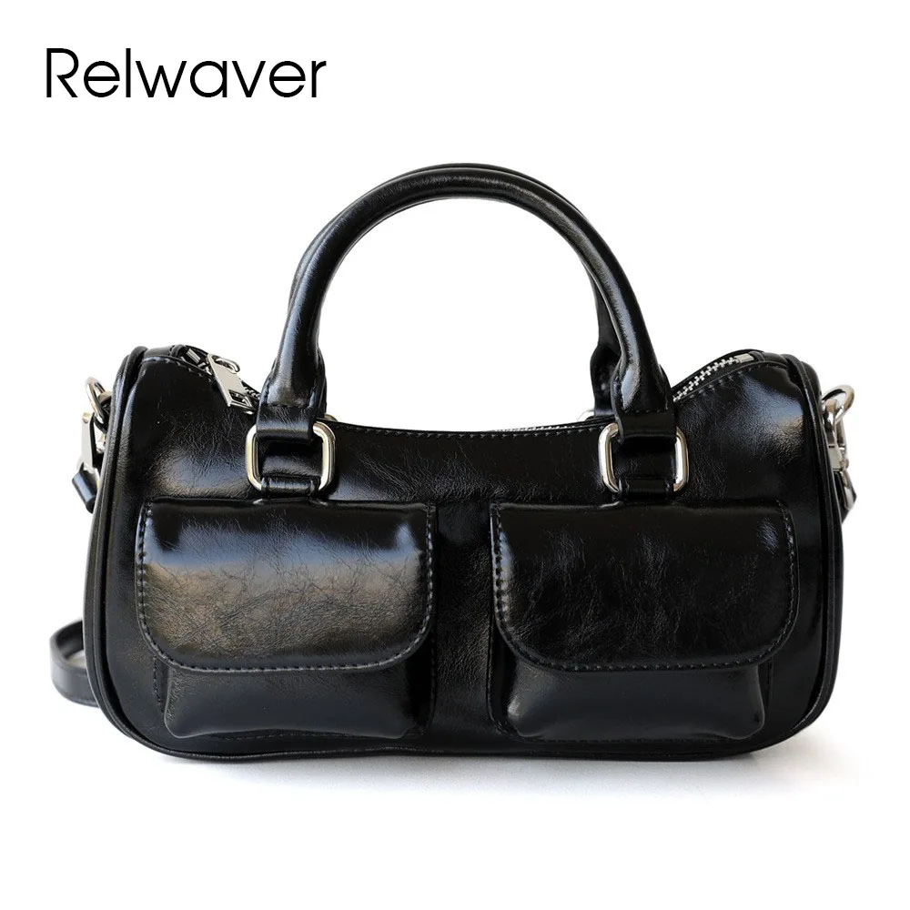 

Relwaver women handbag small cowhide split leather shoulder bag 2025 spring summer versatile pocket waxy leather messenger bags