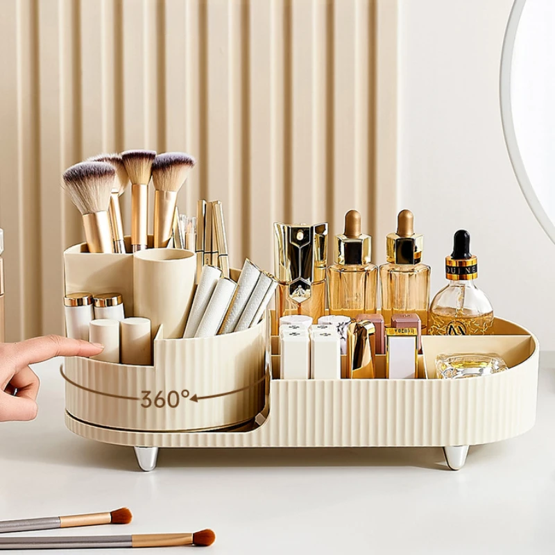 

Makeup Organizer with Rotating Base and Divided Compartments for Lipsticks and Skincare Products