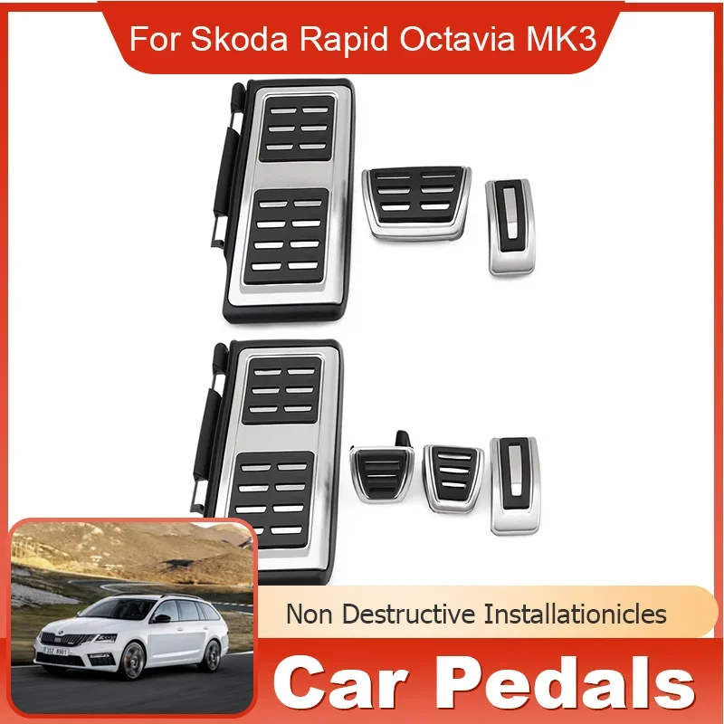 for Skoda Octavia Rapid Scout Mk3 5E 2013~2019 AT MT Car Pedals Stainless Steel Gas Brake Footrest Pedal Protection Accessories