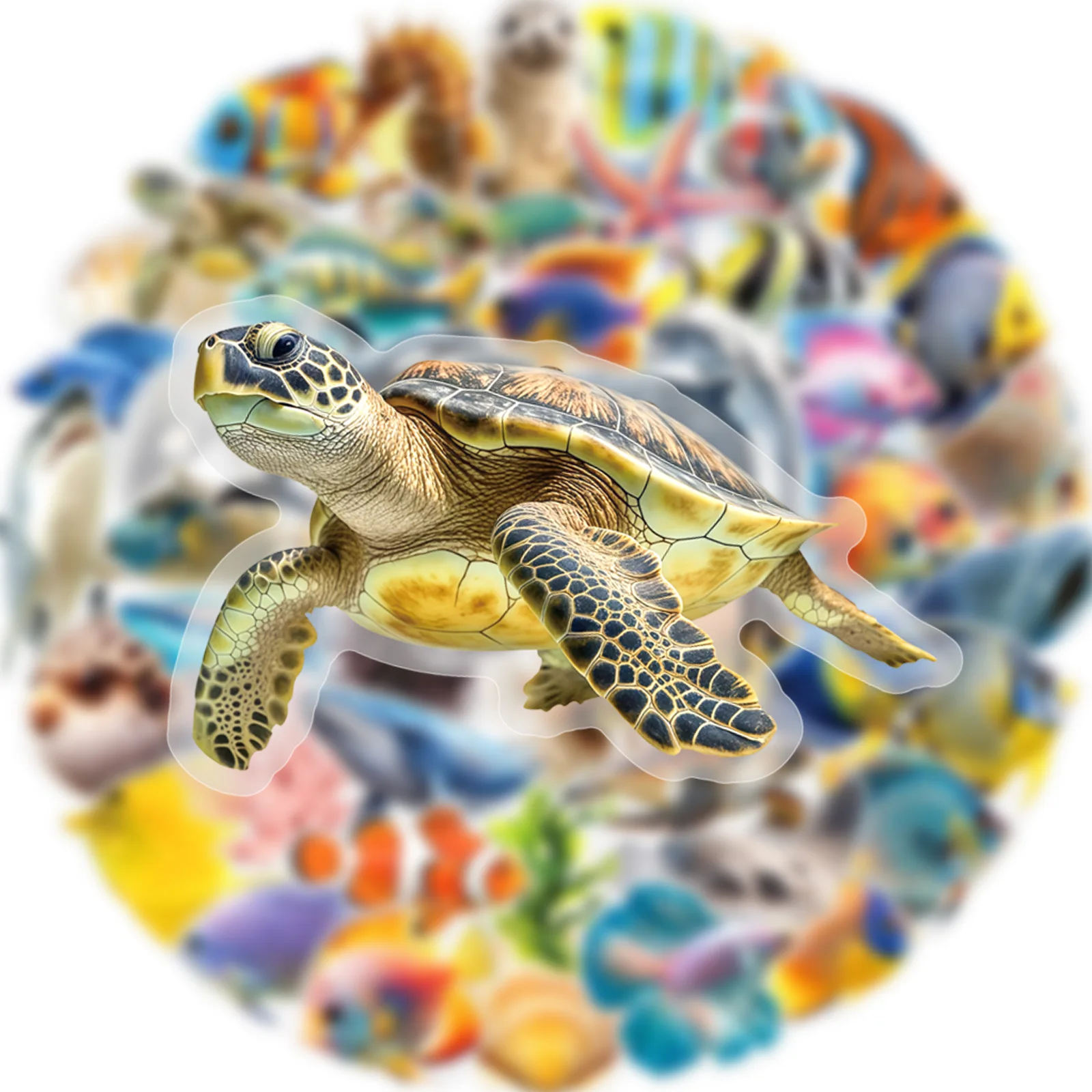 

50PCS Underwater World Marine Animal Cartoon Graffiti Stickers Transparent Decorative Decal Toy for Refrigerator Water Cup