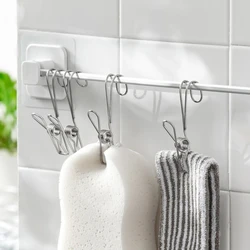Stainless Steel Clothespins with Hooks Metal Spring Clips with Hooks Universal Hanging Clips for Offices Kitchens Bathroom