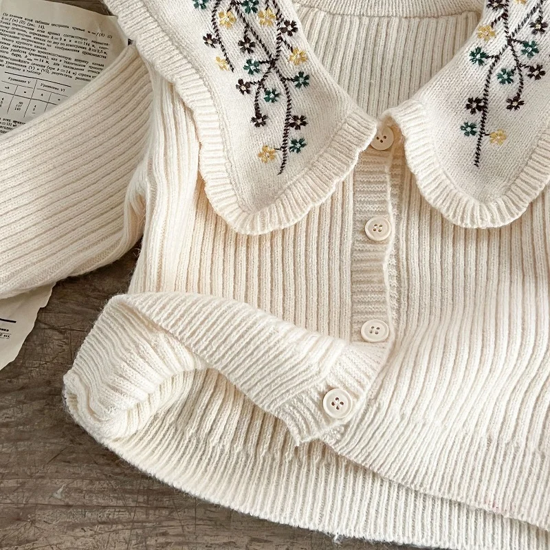 Neonata cotone fiore ricamo Cardigan neonato Toddle bambino maglione cappotto bambini Outwear vestiti primavera autunno 0-2Y