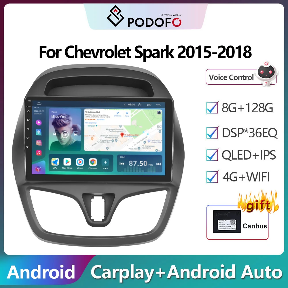 Podofo For Chevrolet Spark 2015-2018 Car Radio Multimedia Video Player Navigation stereo GPS Android No 2din 2 din dvd