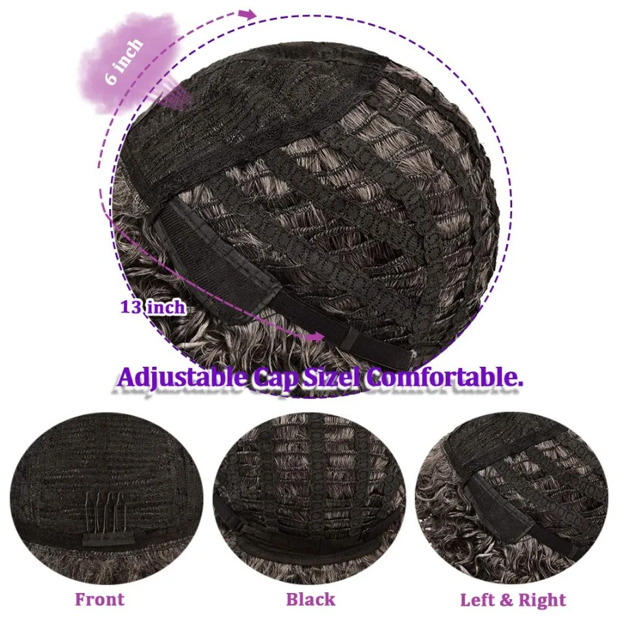 YEAME شعر مستعار مجعد للنساء البيض شعر مستعار أفريقي مجعد مع الانفجارات أومبير رمادي اللون الاصطناعية الباروكات المختلطة مع 1 شعر مستعار مشط و 4 قطعة