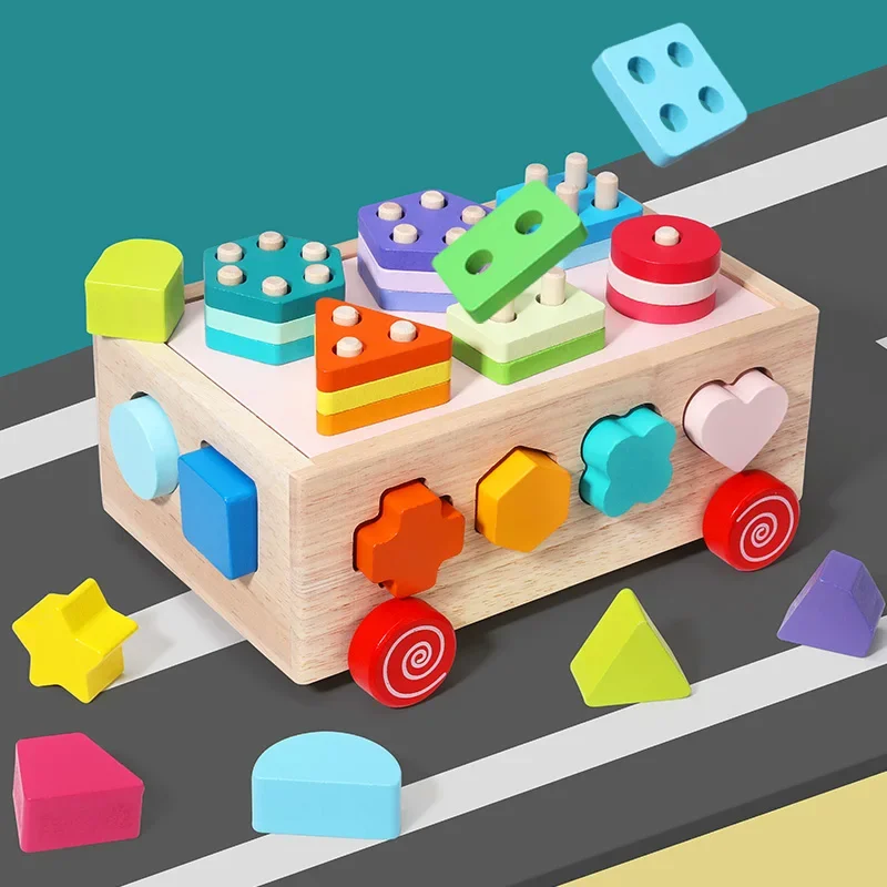 

Wooden Shapes Sort Car Toys Early Education Puzzles Sorter Matching Blocks Box Game Holiday Gifts For Children
