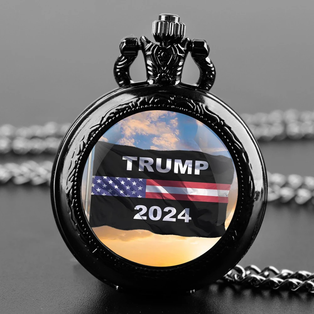 TRUMP 2024 TAKE AMERICA BACK Pocket Watch - Quartz Movement, Round Dial, Unique Bronze Necklace Souvenir Gift