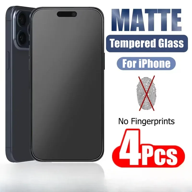 4Pcs Matte Tempered Glass For iPhone 16 15 14 13 12 11 15 Pro Max 7 8 16 15 Plus Frosted Screen Protector For iPhone X XR XS MAX