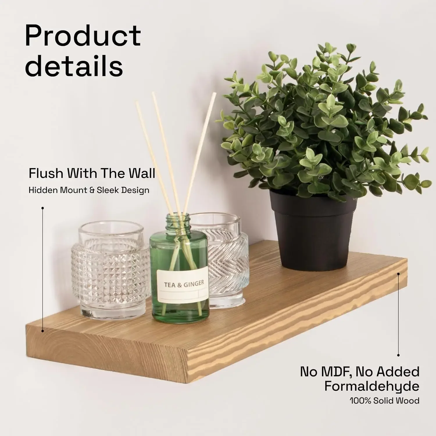 Плавающие полки из натурального дерева 16 дюймов, настенное крепление для хранения в ванной комнате, декор для спальни