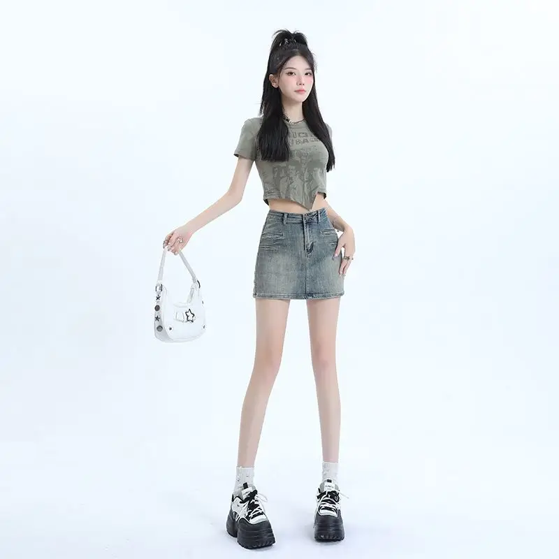 청바지 숏 스커트 플러스 사이즈 다이아몬드 데님 스커트 여성 여름 로우 웨이스트 한국 레트로 A라인 생지 스커트 청바지 데님 팬츠