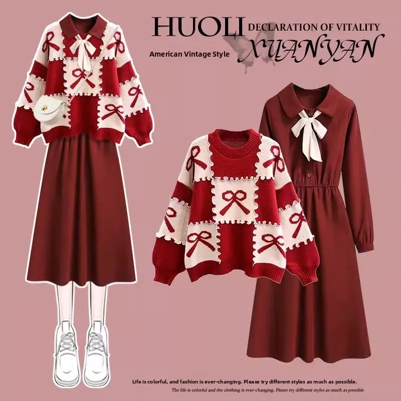 

Красный трикотаж Dr, осенне-зимний женский модный утягивающий мясной чехол, маленький ароматный Sle Dr Long Sve round Ne