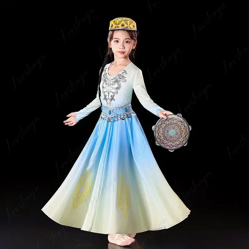 

Children's Xinjiang Dance Costumes Uyghur Dance Costumes Hand-inspired Ethnic Swinging Skirts