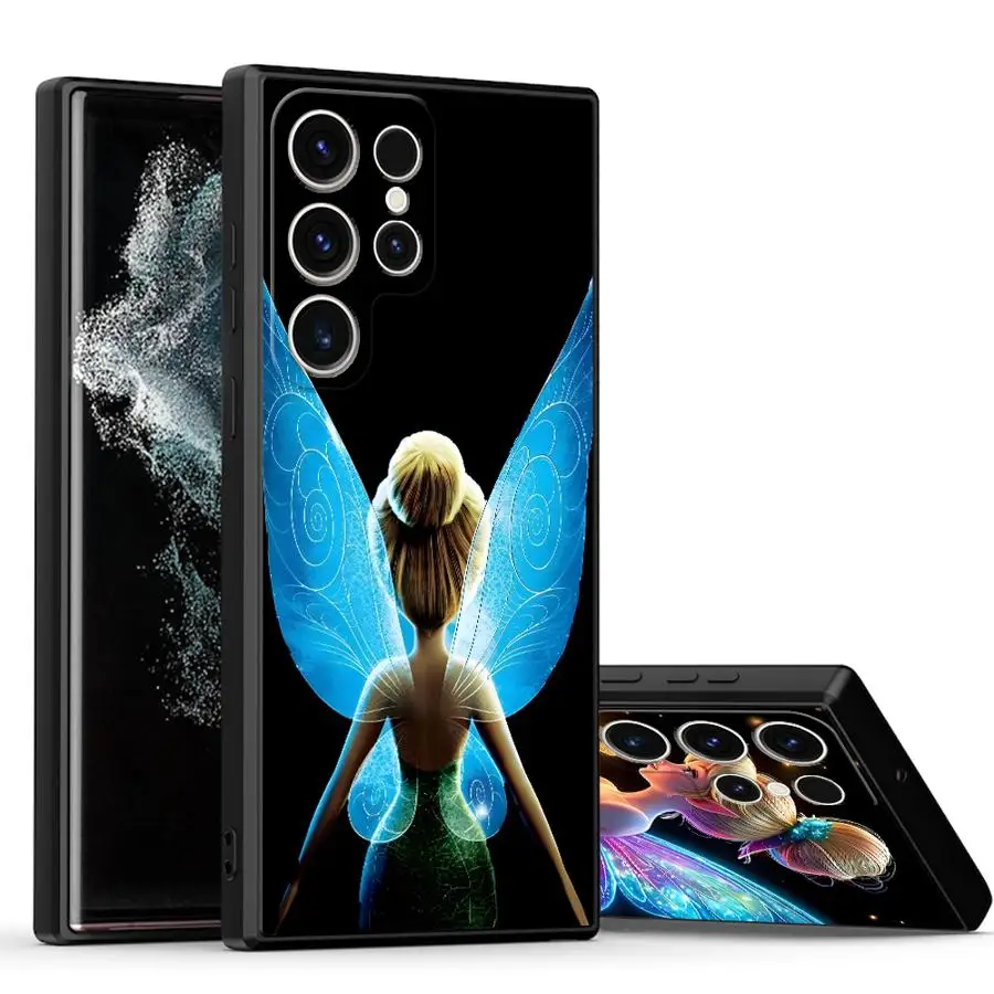 حافظة ديزني تينكر بيل لهاتف سامسونج جالاكسي S21 + S24 S25 Ultra S21 S23 FE S24Ultra S22 Plus S20 FE غلاف ناعم أسود