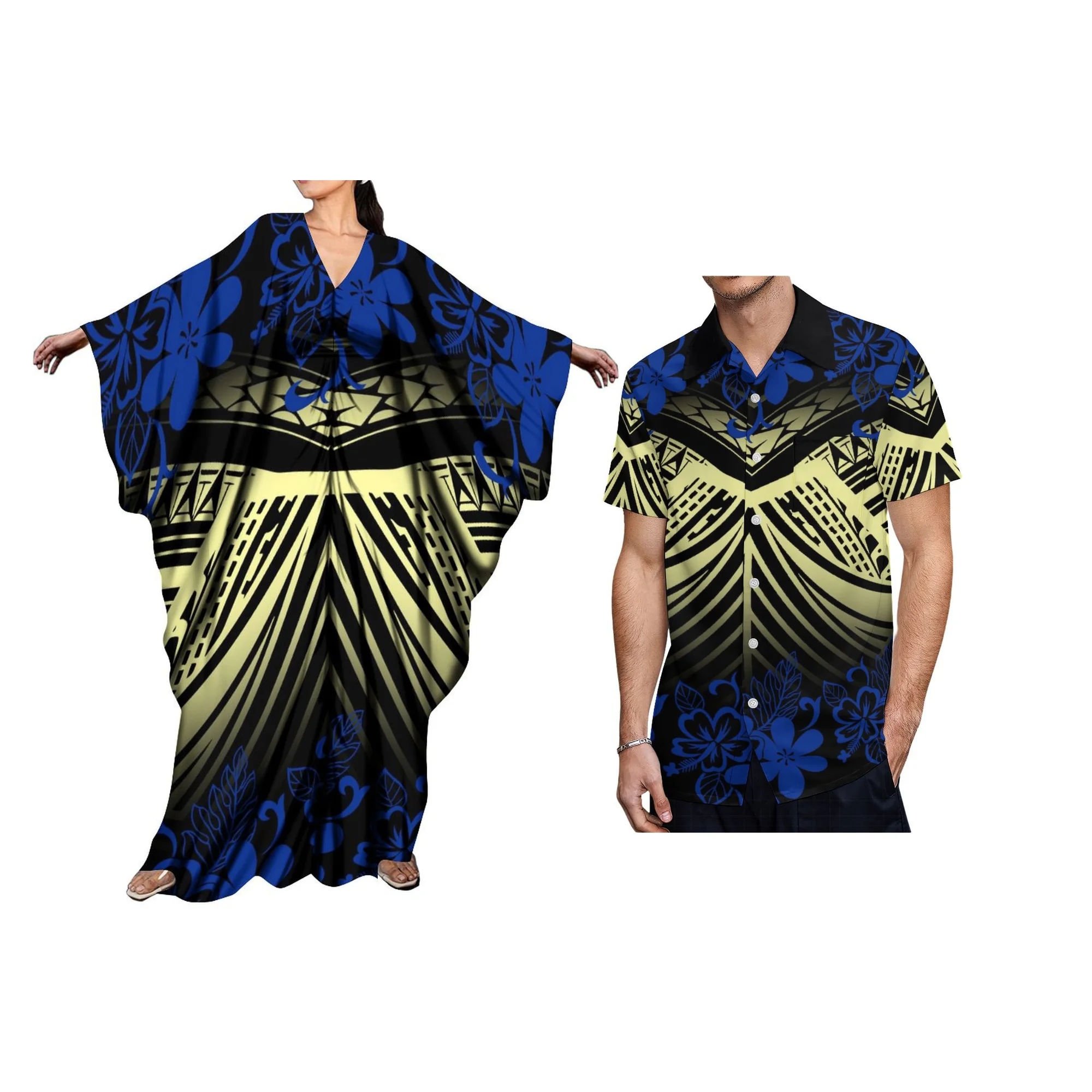 Wholesale Custom Polynesian Dress Plus Size Women Ponchos Butterfly Dresses Ladies Ethnic Loose Batwing Sleeve Kaftan Maxi Dress