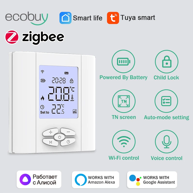 Tuya Zigbee Thermostat Smart Heating Battery For Water Gas Boiler Floor Heating  Controller Alexa Google Home Assistant Alice