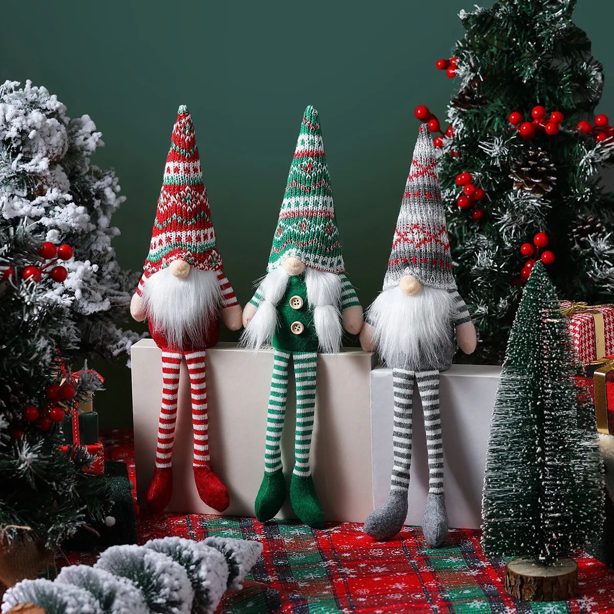 1PC Long Legged Knitted Cap Faceless Old Man Christmas figurine Ornaments Christmas Window Display Ornaments Christmas Deco