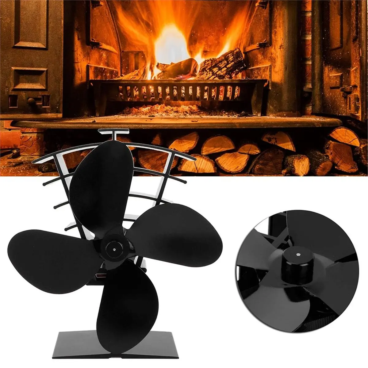 newA10R Wood Stove Fan Aluminum Withstand High Temperature Wood Stove Fan Heat Powered 4 Blades Wood Stove with A Safety Device