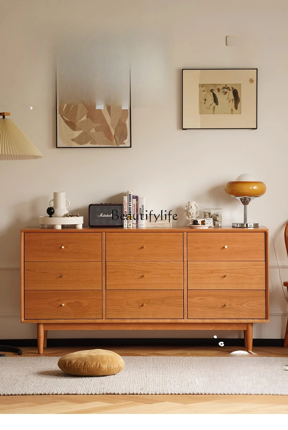 

Nordic solid wood nine-chest cabinet, cherry wood storage, living room storage cabinet