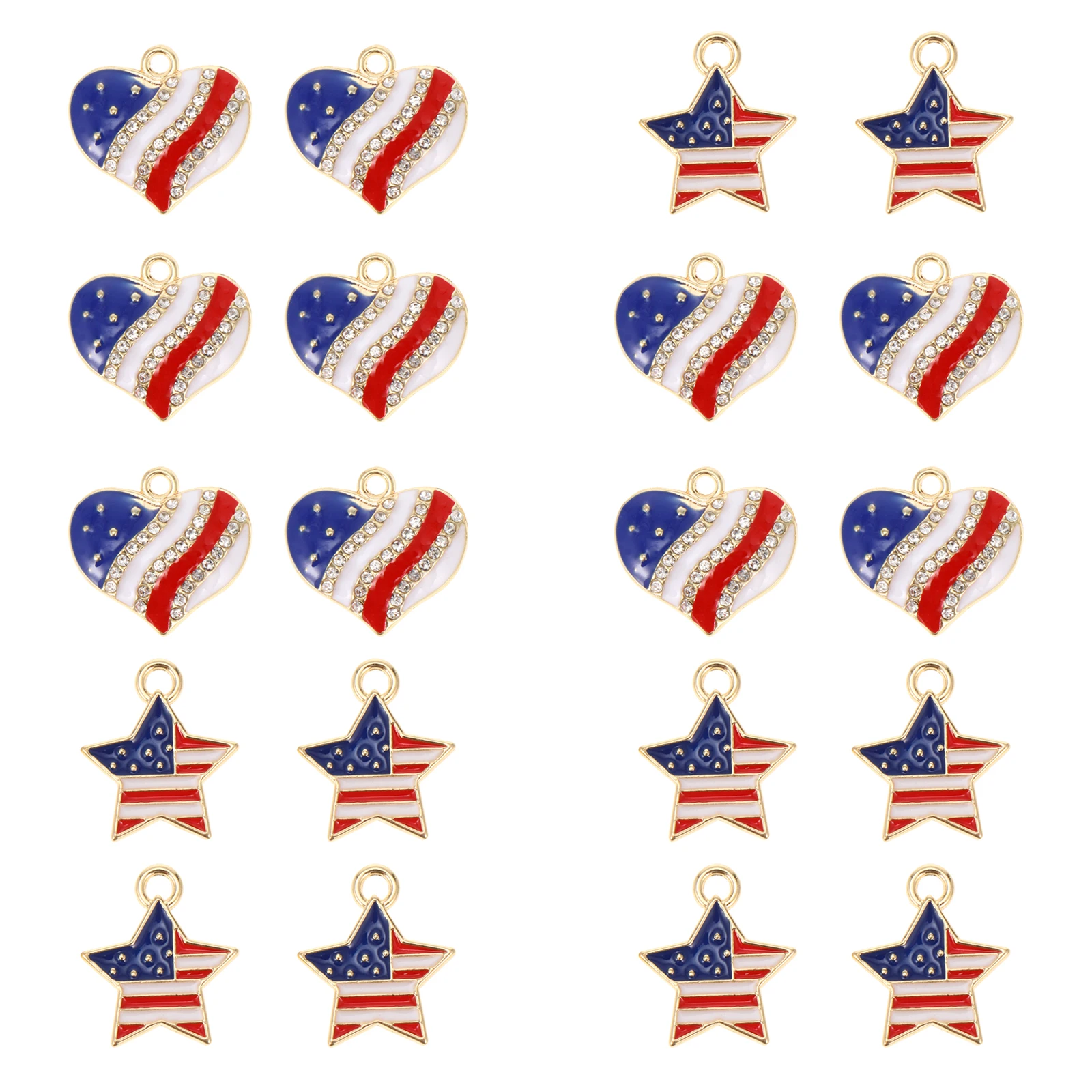 

20 Pcs Patriotic Decoration Charms Colorful Festival Alloy naments Necklace Pendant Heart Shaped Embellishment Bracelet Keychain