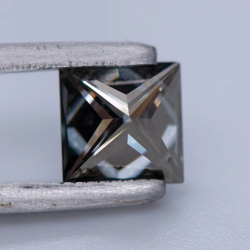 Moissanite Loose Stone Princess Cut Gray Color Gemstone Lab Created Heat Diamond for Charms Women Jewelry with GRA Certificate