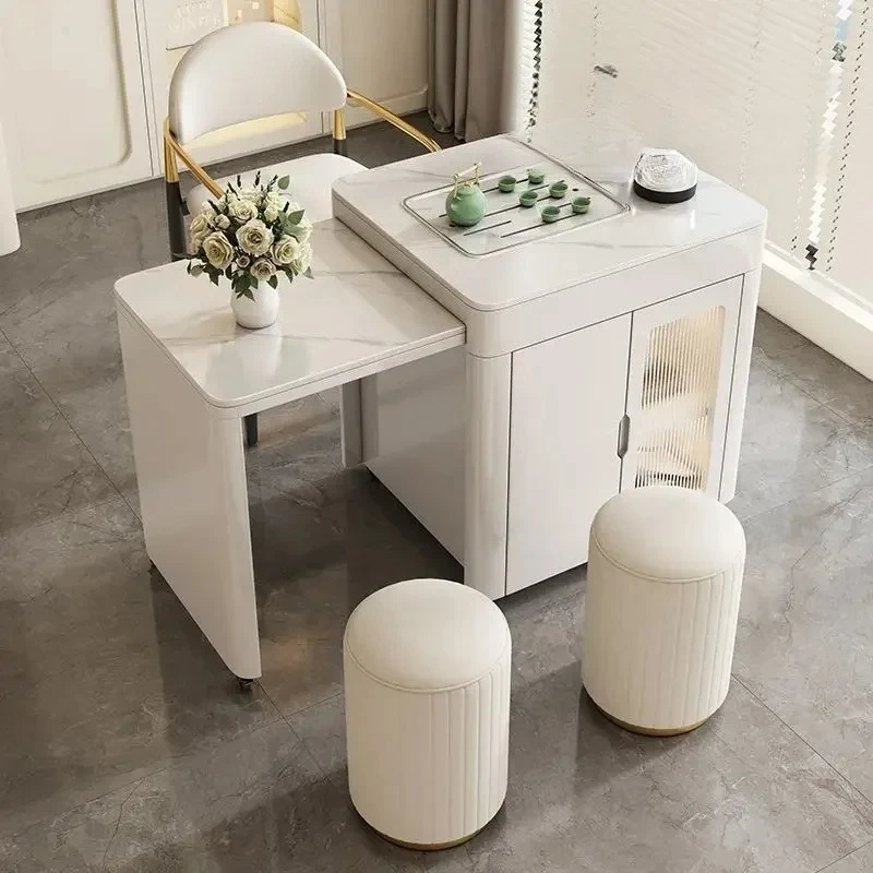 Rock slab tea table coffee table modern simple tea cart light luxury home balcony tea table mobile and telescopic integrationdec