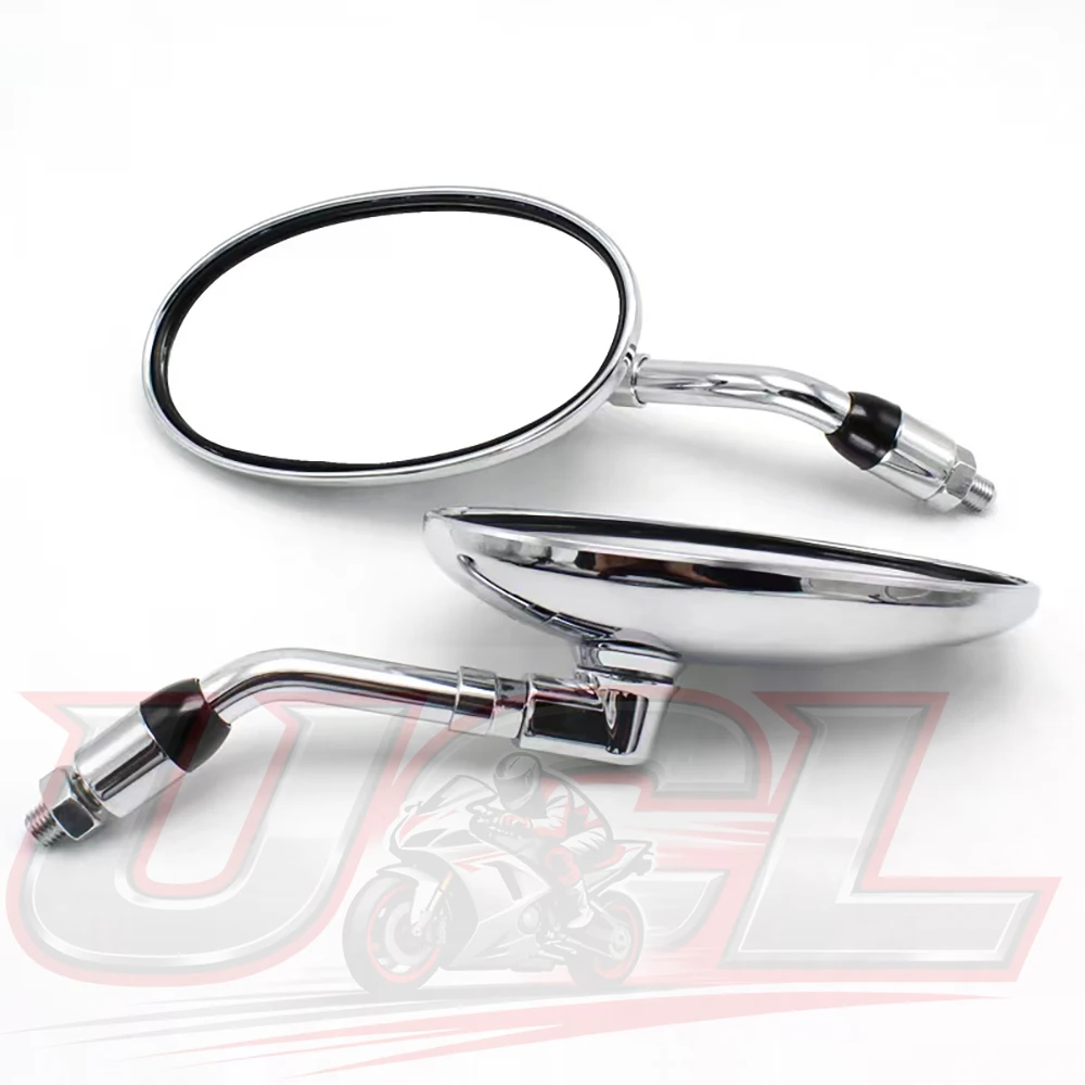 10mm Positive Thread Universal Retro Motorcycle Rearview Mirror Chrome Oval Mirror for Bobber Cafe Racer Electroplated mirror