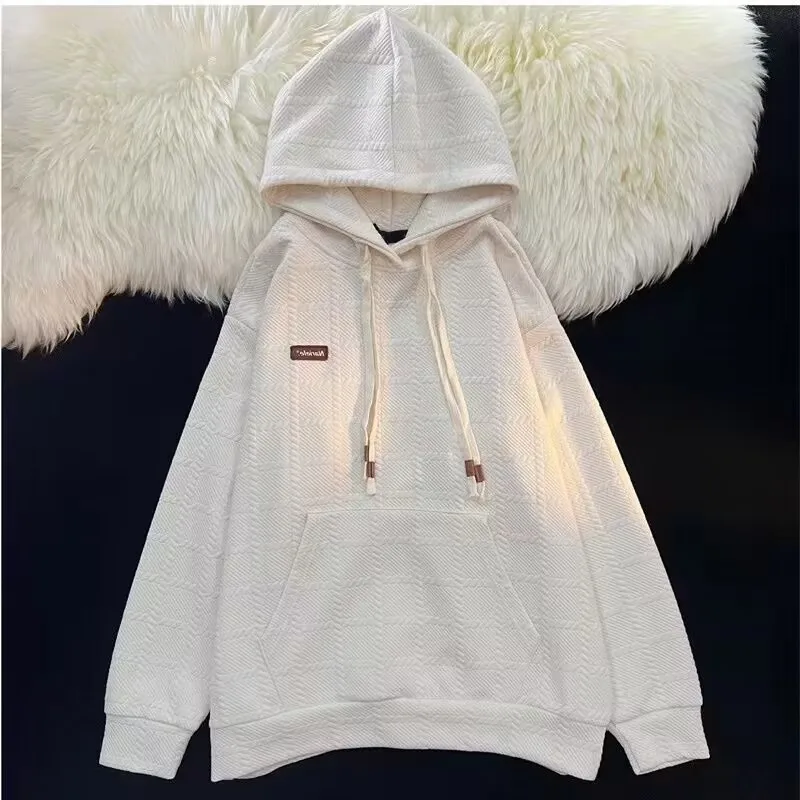 MiiiiX Casual Waffle Loose Oversize Sweatshirt Kangaroo Pocket Plaid Drawstring Hooded Jacket 2024 Autumn New Women's Clothes