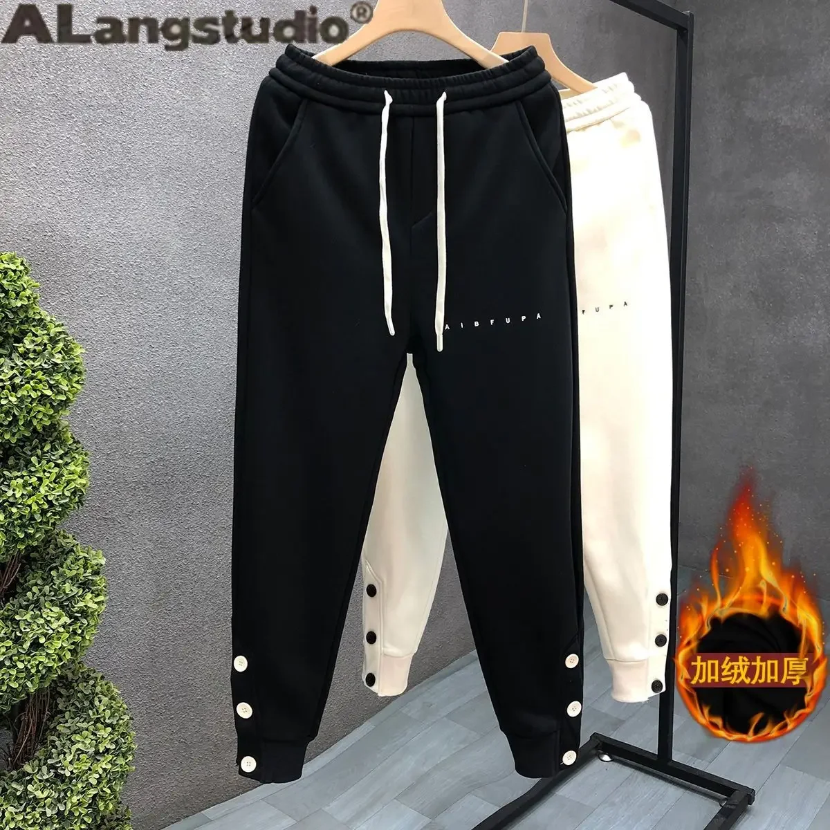 Luxury New Designer Korean Clothes 2024 New Letter Embroidery Buttoned Jogger Trousers Men's Fashion Thicken Fleece Harem Pants