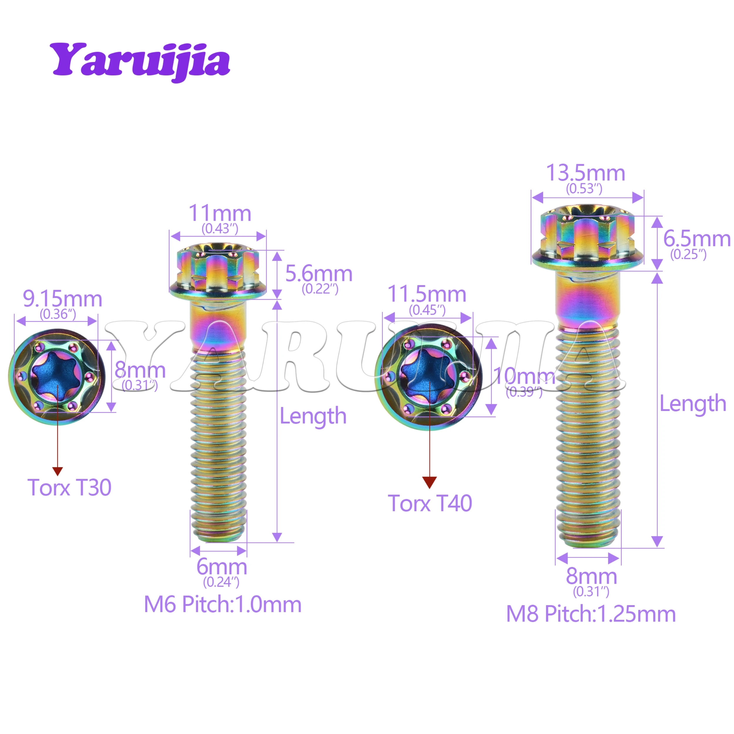 Yaruijia GR5 Titanium Bolt M6/M8x10/15/20/25/30/35/40/45/50/55mm Flange Torx Head for Motorcycle Decoration Modification