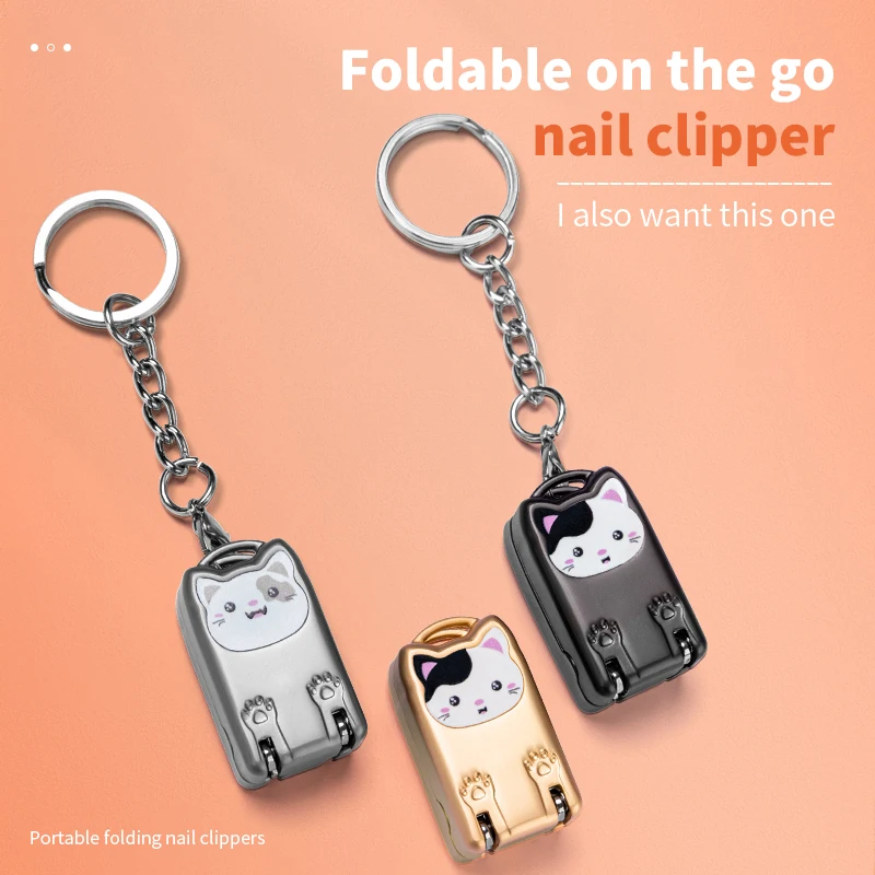 Cute Mini Cat Shaped Nail Clippers with Keychain, Portable Stainless Steel Nail Cutter for Travel
