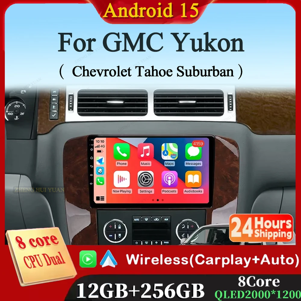 Android 15 wifi + 4g rádio estéreo do carro para gmc yukon chevrolet tahoe suburban 2008 - 2012 multimidia player de vídeo auto carplay gps