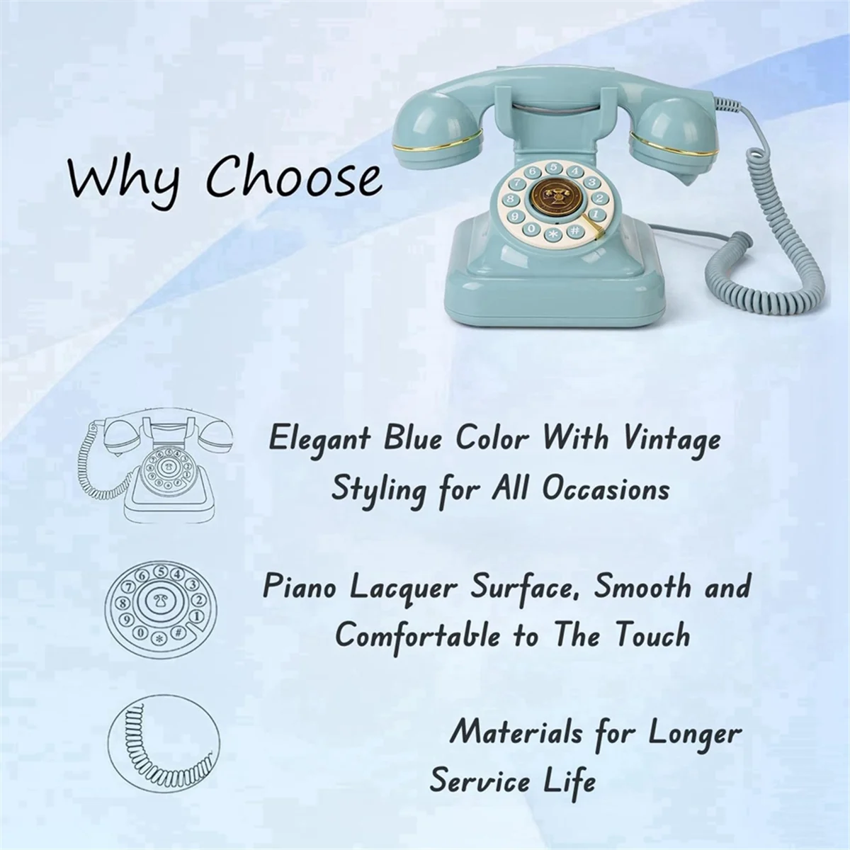 

New Retro Style Wired Dial Telephone Plug-in Home Fixed Landline Antique European Office Telephone Fashion Decoration Blue