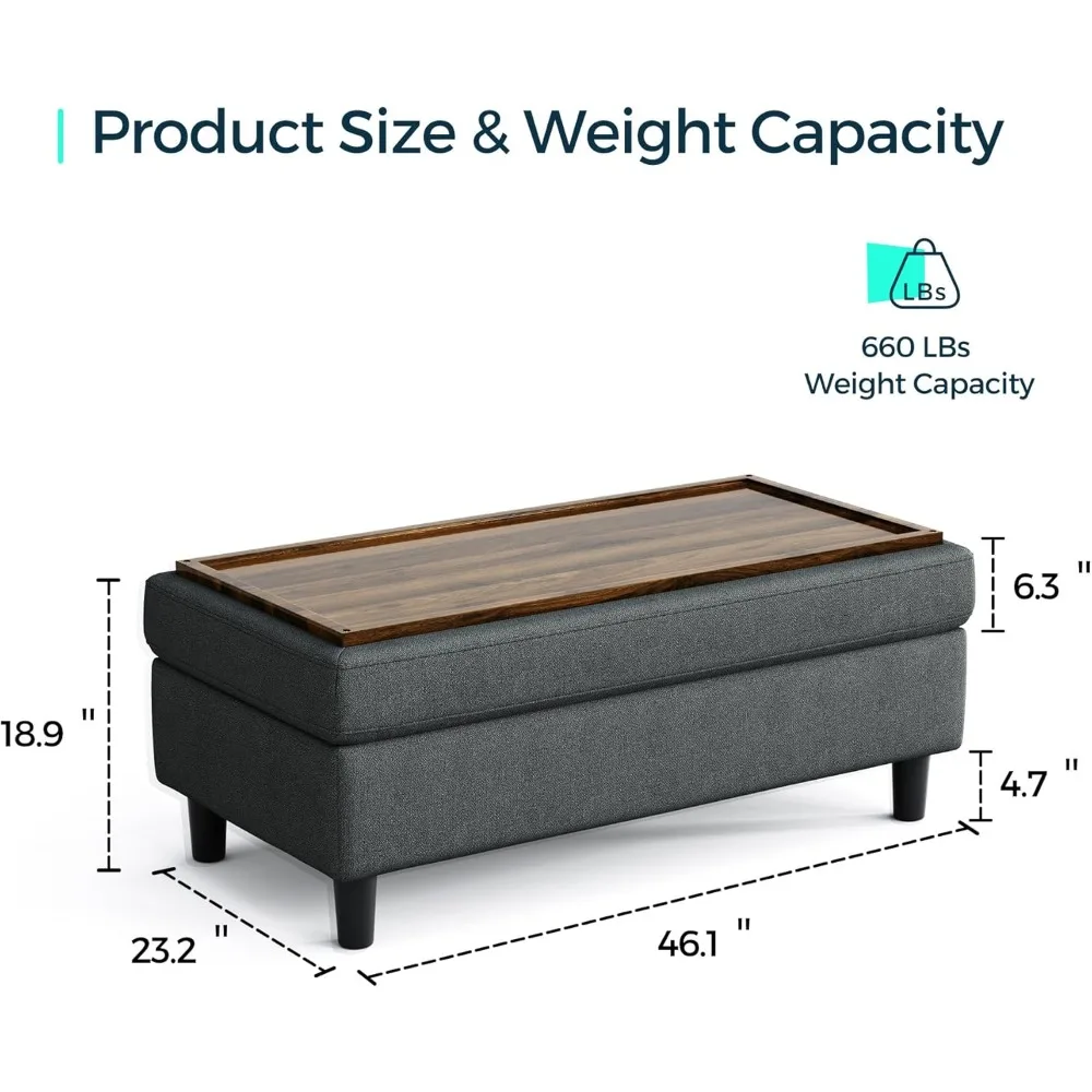 46 Inches Wide Storage Ottoman Bench, Linen Coffee Table Long Shoes Bench Footstool, Chest, Foot Rest Stool, for The Living Room